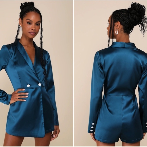 LULUS Sexy Chic Wedding Prom Formal Event Classy Satin Blazer Romper - Picture 3 of 4
